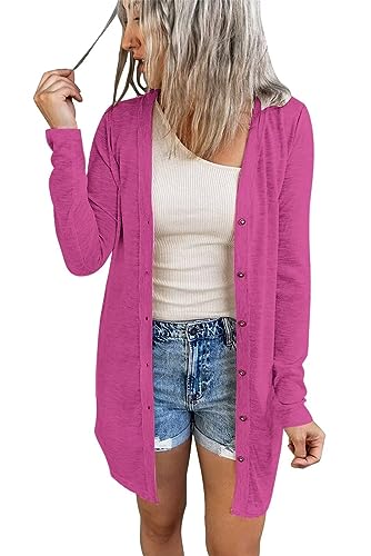 JOCAFIYE Damen Lässig Cardigan Langarm Einfarbig Longshirt Lose Leichte Dünne Lang Strickjacke Rose S von JOCAFIYE