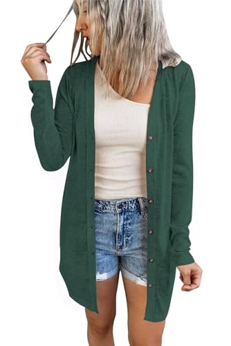 JOCAFIYE Damen Lose lässige Langarm-Strickjacken Lang Dünne Jacke Langarm Leichter Elegante Cardigan DarkGreen S von JOCAFIYE