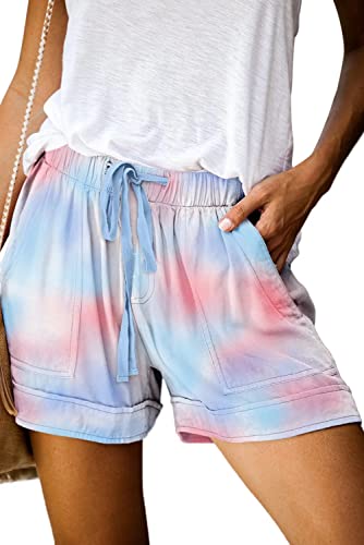 JOCAFIYE Damen Summer Casual Hot Pants Bedruckte Shorts Strandhose mit elastischem Kordelzug E Multicolor L von JOCAFIYE