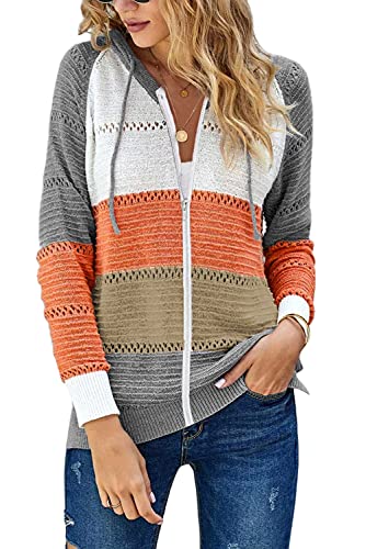 JOCAFIYE Damen Sweat Jacke Hoodie Sweatshirtjacke Pullover Oberteile Kapuzenpullover Einfarbig Full Zip Casual Hoodie Mit Kordelzug KSGary L von JOCAFIYE