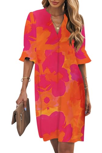 JOCAFIYE Frauen Sommer Kurzarm Kleider V-Ausschnitt Casual Flowy Swing Party Club Mini Kleid Orange Flower L JOCAFIYE Frauen Sommer Kurzarm Kleider V-Ausschnitt Casual Flowy Swing Party Club Mini Kleid Orange Flower L von JOCAFIYE