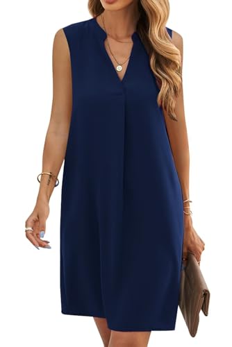 JOCAFIYE Frauen V-Ausschnitt Sommerkleider Damen Ärmellos T-Shirt Strandkleid Lässige Tank Kleid Blue S von JOCAFIYE