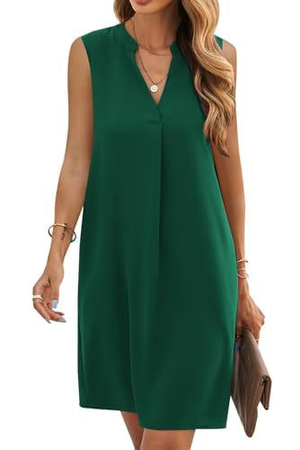 JOCAFIYE Frauen V-Ausschnitt Sommerkleider Damen Ärmellos T-Shirt Strandkleid Lässige Tank Kleid Dark Green S von JOCAFIYE