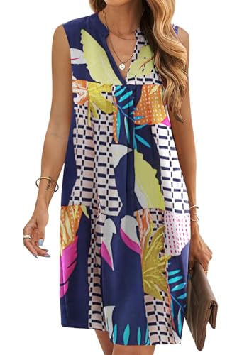 JOCAFIYE Frauen V-Ausschnitt Sommerkleider Damen Ärmellos T-Shirt Strandkleid Lässige Tank Kleid Geometry M von JOCAFIYE