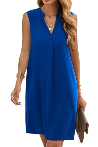 JOCAFIYE Frauen V-Ausschnitt Sommerkleider Damen Ärmellos T-Shirt Strandkleid Lässige Tank Kleid Royal Blue S von JOCAFIYE
