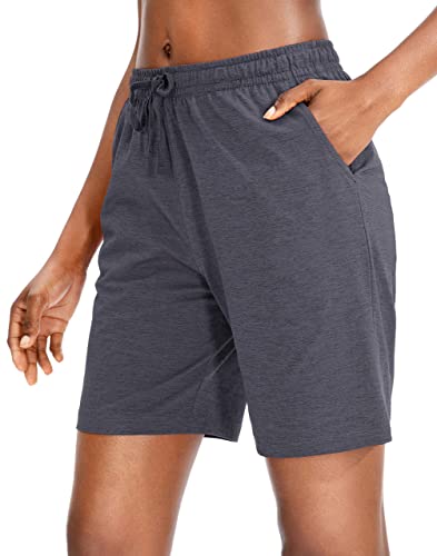 JOCAFIYE 2024 Kurze Hosen Damen Shorts Damen Jersey Shorts mit tiefen Taschen 7 Zoll Lang Lässig Wandershorts Jogginghose Kurze Sporthose Yoga Fitness Gym Charcoal M von JOCAFIYE