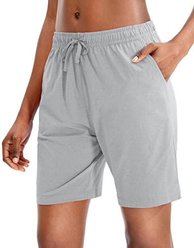 JOCAFIYE 2024 Kurze Hosen Damen Shorts Damen Jersey Shorts mit tiefen Taschen 7 Zoll Lang Lässig Wandershorts Jogginghose Kurze Sporthose Yoga Fitness Gym Grey L von JOCAFIYE