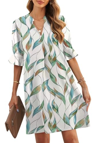 JOCAFIYE Lässiges Damenkleid, kurzärmelig, V-Ausschnitt, Sommerkleider für Damen 2025, C-Blumenmuster, mehrblättrig, Mittel von JOCAFIYE