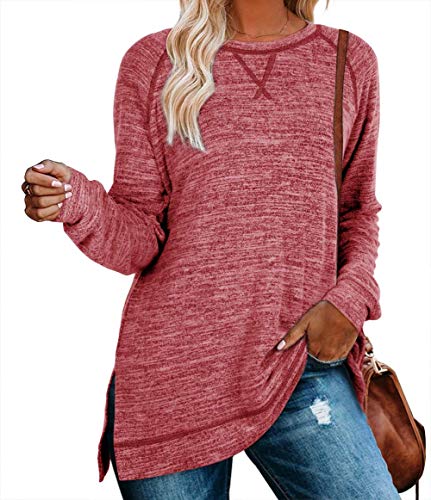 JOCAFIYE Pullover Damen Longshirt Damen Oberteile Elegant T-Shirt Langarm Bluse Tunika Shirts Oberteile Casual Langarmshirt Sweatshirt I DPink M von JOCAFIYE