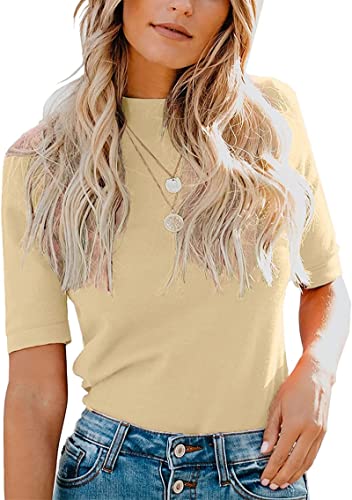 JOCAFIYE Mock Turtleneck Nette Dressy Tops für Damen Casual Business Tshirts Shirts Blusen Stricktops Beige XXL von JOCAFIYE