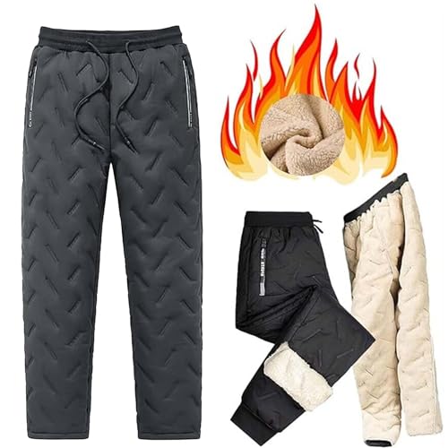 JOCCOS Unisex Lammwolle Fleece Gefüttert Jogger Unisex Fleece Jogginghose Winter Warm Wasserdicht Leichte Sweatpants, Grau-gerade, XXX-Large von JOCCOS