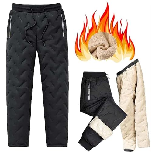 JOCCOS Unisex Lammwolle Fleece Gefüttert Jogger Unisex Fleece Jogginghose Winter Warm Wasserdicht Leichte Sweatpants, Schwarz, gerade, XXL von JOCCOS