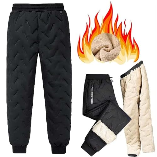 JOCCOS Unisex Lammwolle Fleece Gefüttert Jogger Unisex Fleece Jogginghose Winter Warm Wasserdicht Leichte Sweatpants, Schwarz-Jogging, XXX-Large von JOCCOS
