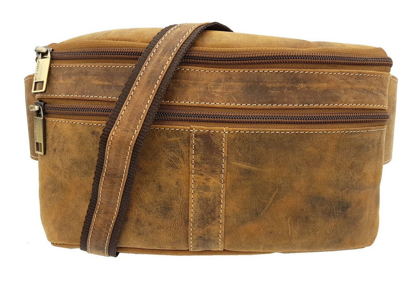 JOCKEY CLUB Bauchtasche große echt Leder Bikertasche Hüfttasche, Vintage Hunterleder, bis zu 130cm, 3 Reißverschlussfächer von JOCKEY CLUB