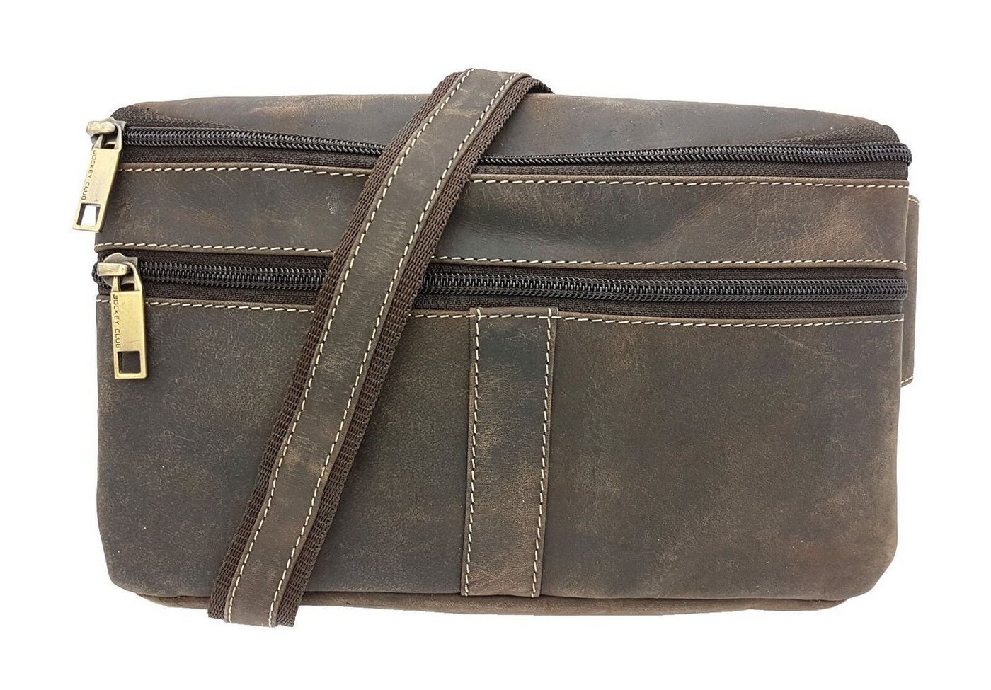 JOCKEY CLUB Bauchtasche große echt Leder Bikertasche Hüfttasche, Vintage Hunterleder, bis zu 130cm, 3 Reißverschlussfächer von JOCKEY CLUB