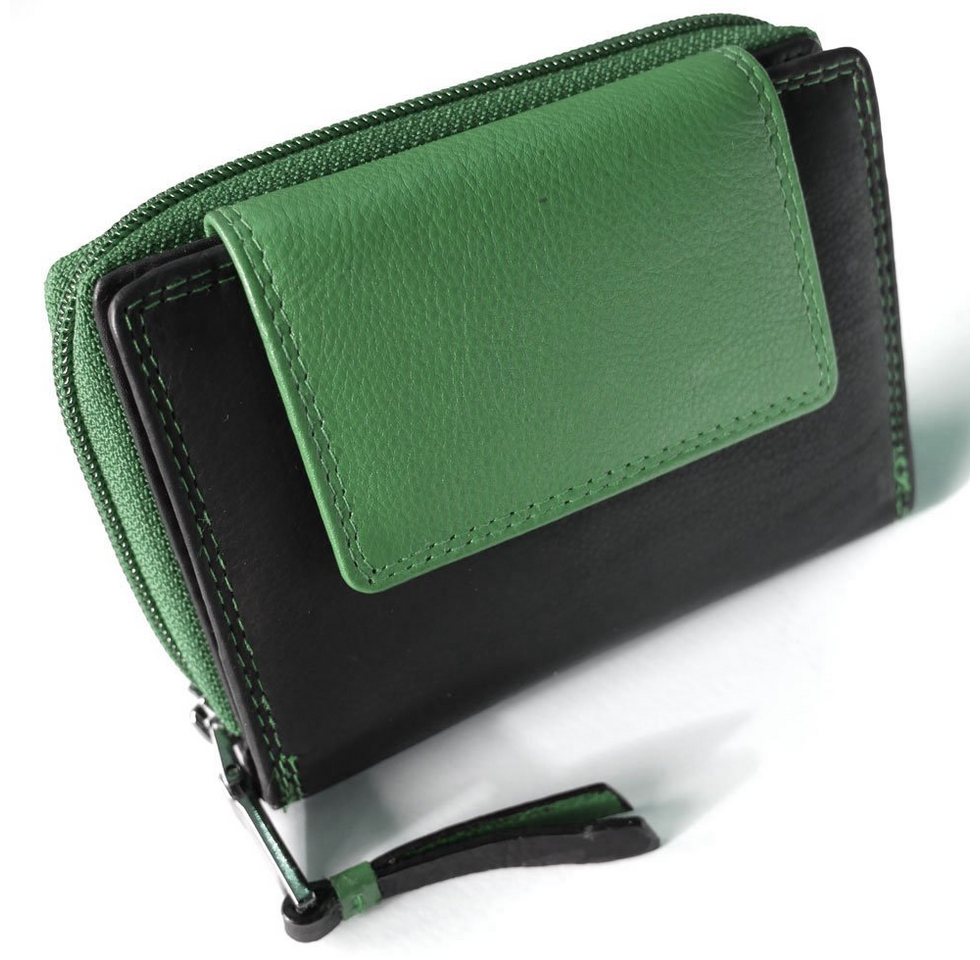 JOCKEY CLUB Geldbörse CANDY GREEN and BLACK, 11 Kartenfächer mit RFID Schutz, 2 Scheinfächer, Echtleder von JOCKEY CLUB