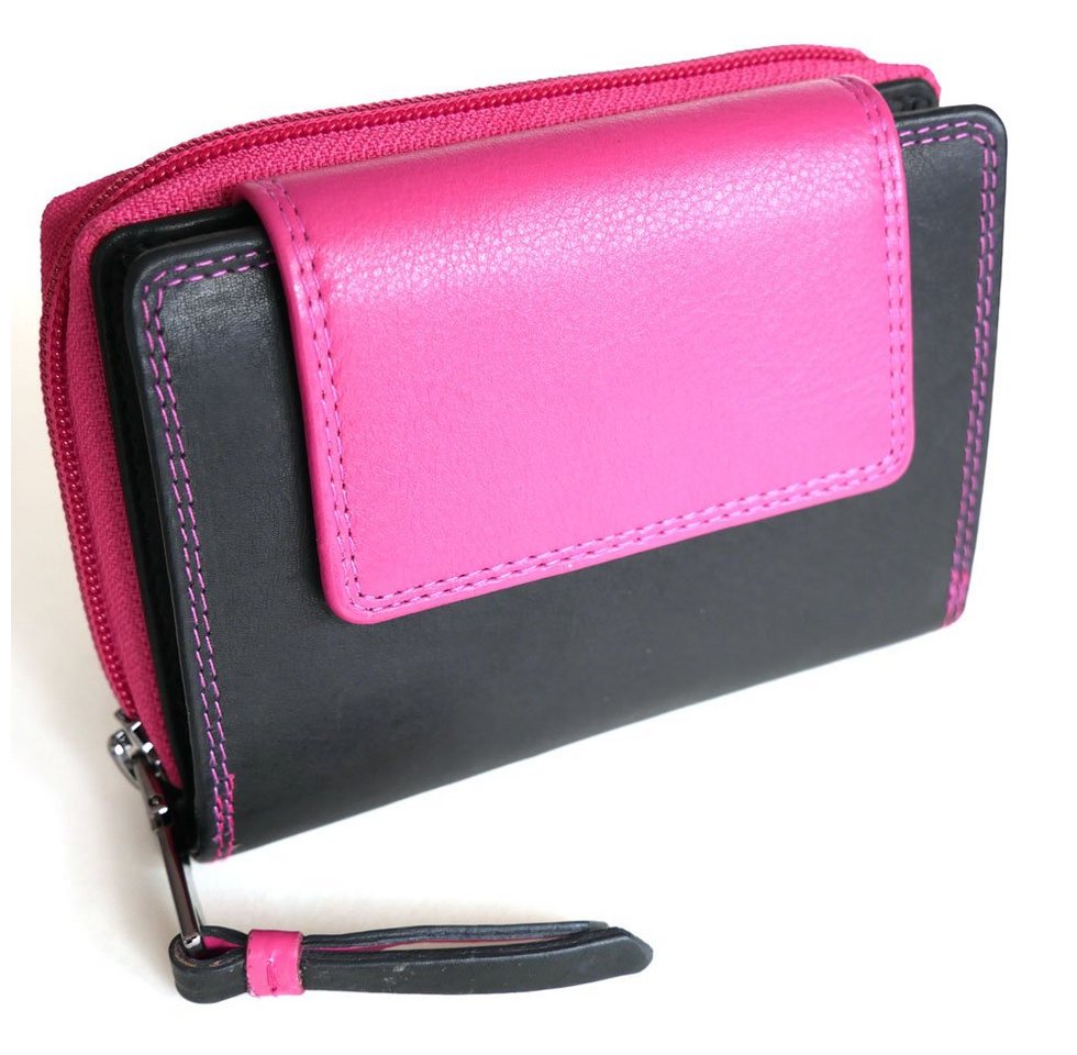 JOCKEY CLUB Geldbörse CANDY PINK & BLACK, 11 Kartenfächer mit RFID Schutz, 2 Scheinfächer, Echtleder von JOCKEY CLUB