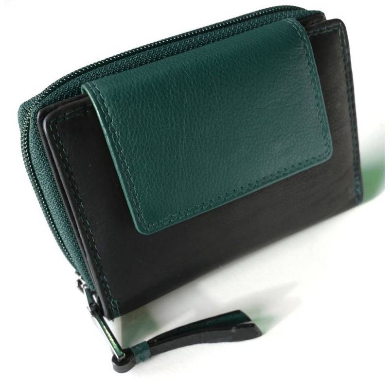 JOCKEY CLUB Geldbörse CANDY TURQUOISE and BLACK, 11 Kartenfächer mit RFID Schutz, 2 Scheinfächer, Echtleder von JOCKEY CLUB