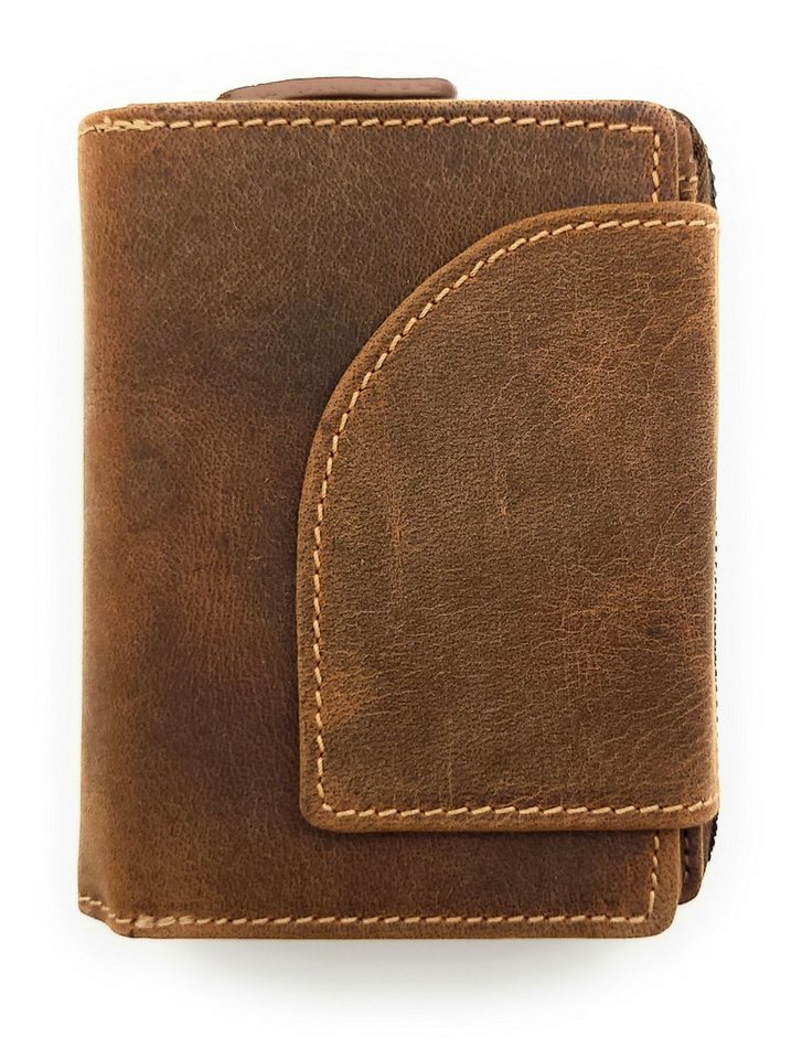 JOCKEY CLUB Geldbörse Damen Portemonnaie aus Hunterleder, Braun, RFID-Schutz, kompakt von JOCKEY CLUB