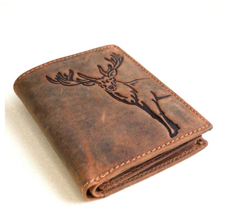 JOCKEY CLUB Geldbörse HIRSCH, Hochkant, 8 Kartenfächer, RFID Schutz, 2 Scheinfächer, Voll-Leder von JOCKEY CLUB