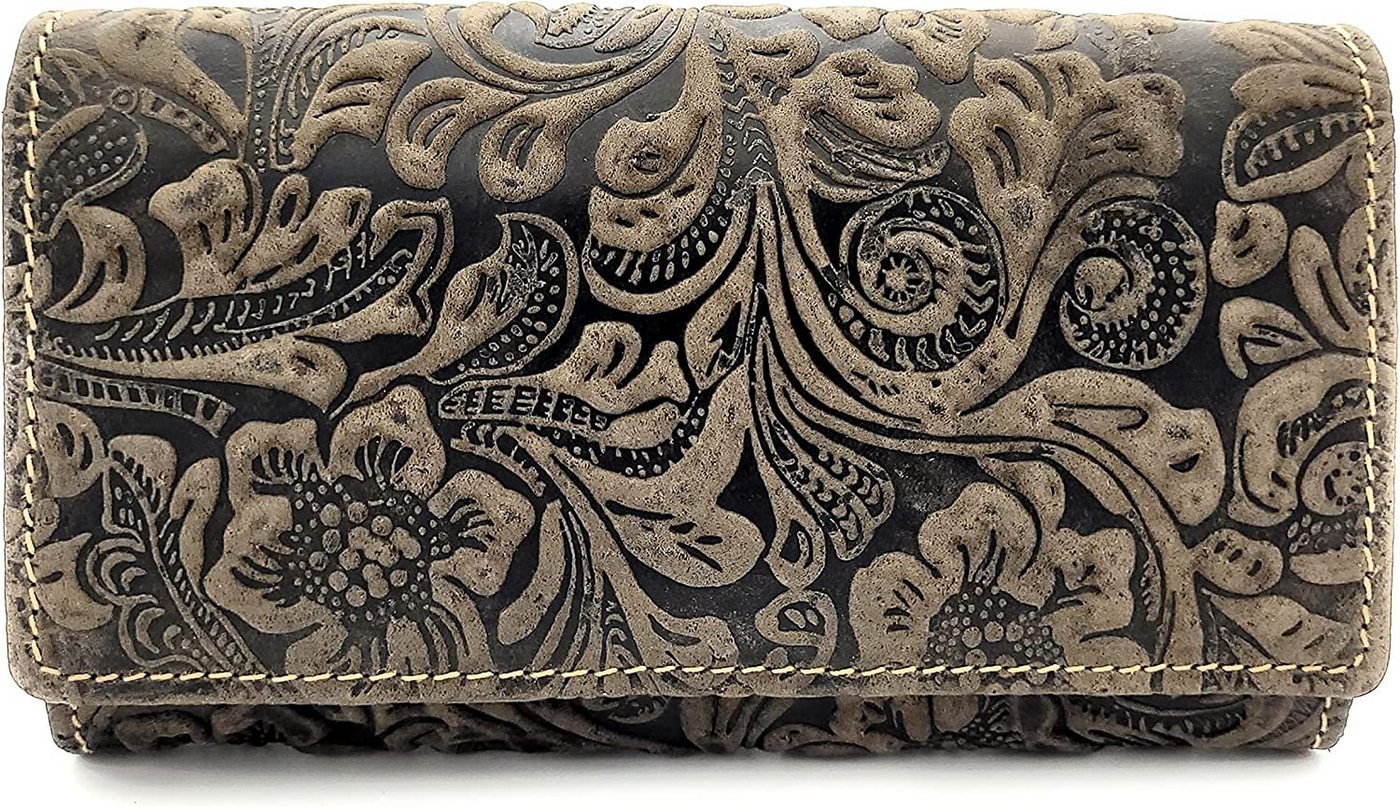 JOCKEY CLUB Geldbörse Liane, geprägtes Rindleder mit floralen Motiven und RFID Schutz von JOCKEY CLUB