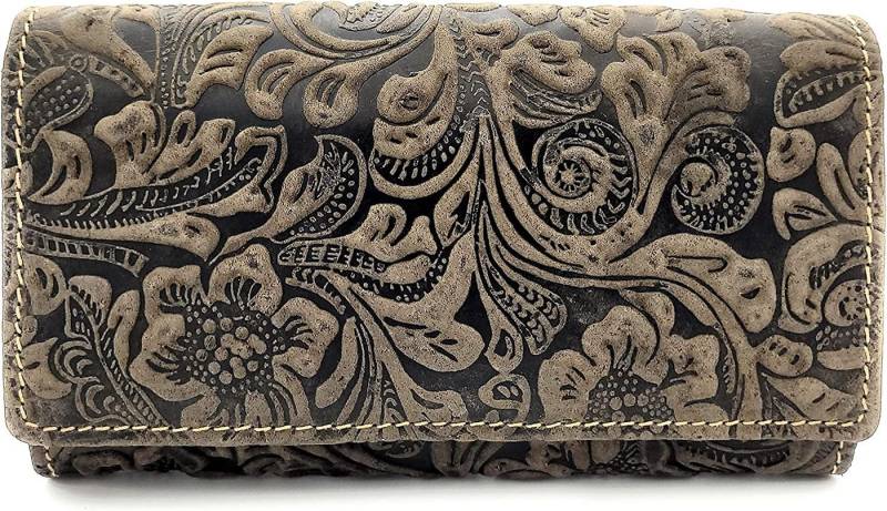 JOCKEY CLUB Geldbörse Liane, geprägtes Rindleder mit floralen Motiven und RFID Schutz von JOCKEY CLUB