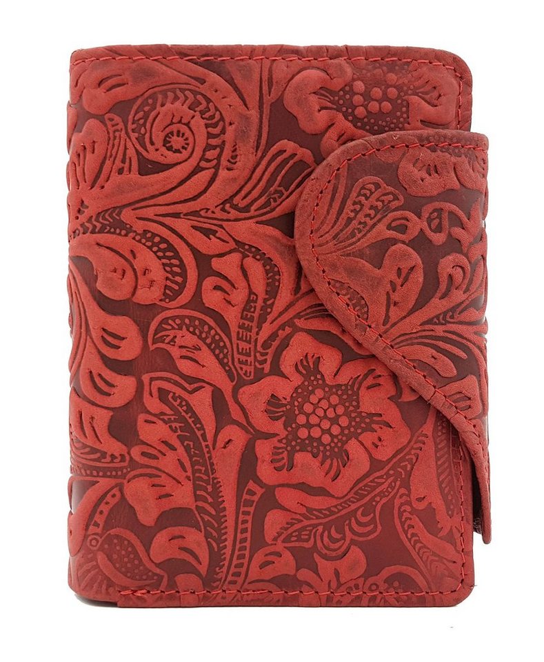 JOCKEY CLUB Geldbörse Liane" Vollrindleder mit RFID Schutz, mit floraler Prägung, Farbe rot" von JOCKEY CLUB