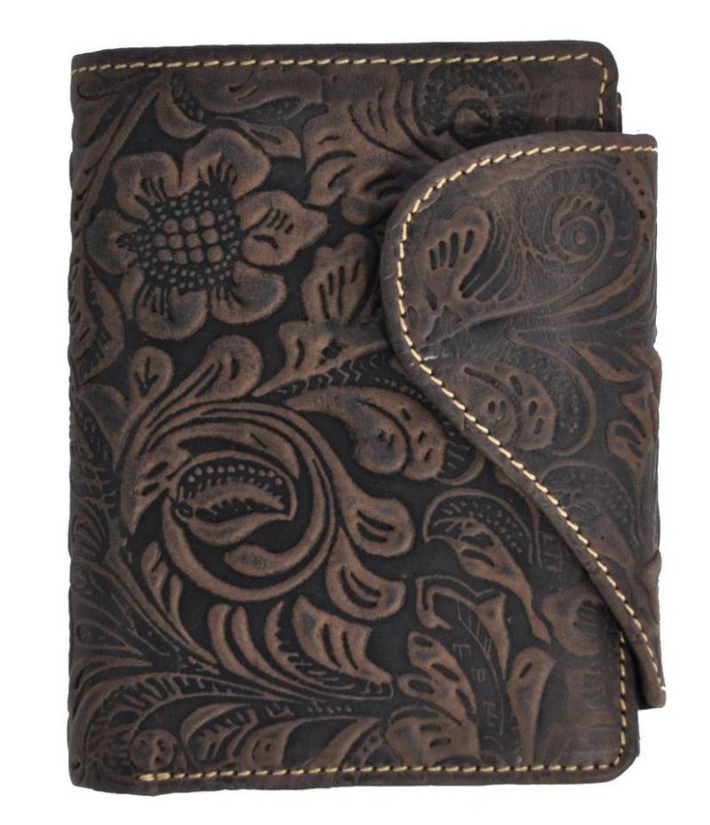 JOCKEY CLUB Geldbörse echt Leder Damen Geldbörse mit RFID Schutz "Liane", tolle, florale Prägung, Innenriegel, viel Platz von JOCKEY CLUB