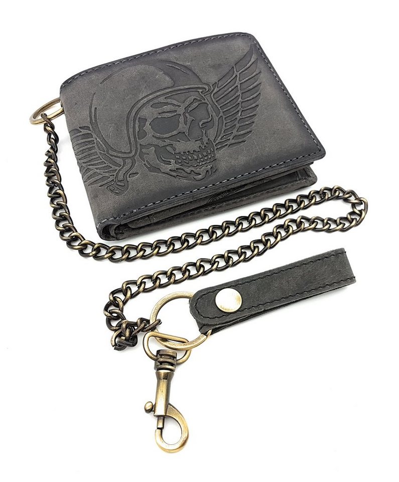 JOCKEY CLUB Geldbörse Wing of Hell Totenkopf mit Kette, echt Leder mit RFID Schutz von JOCKEY CLUB