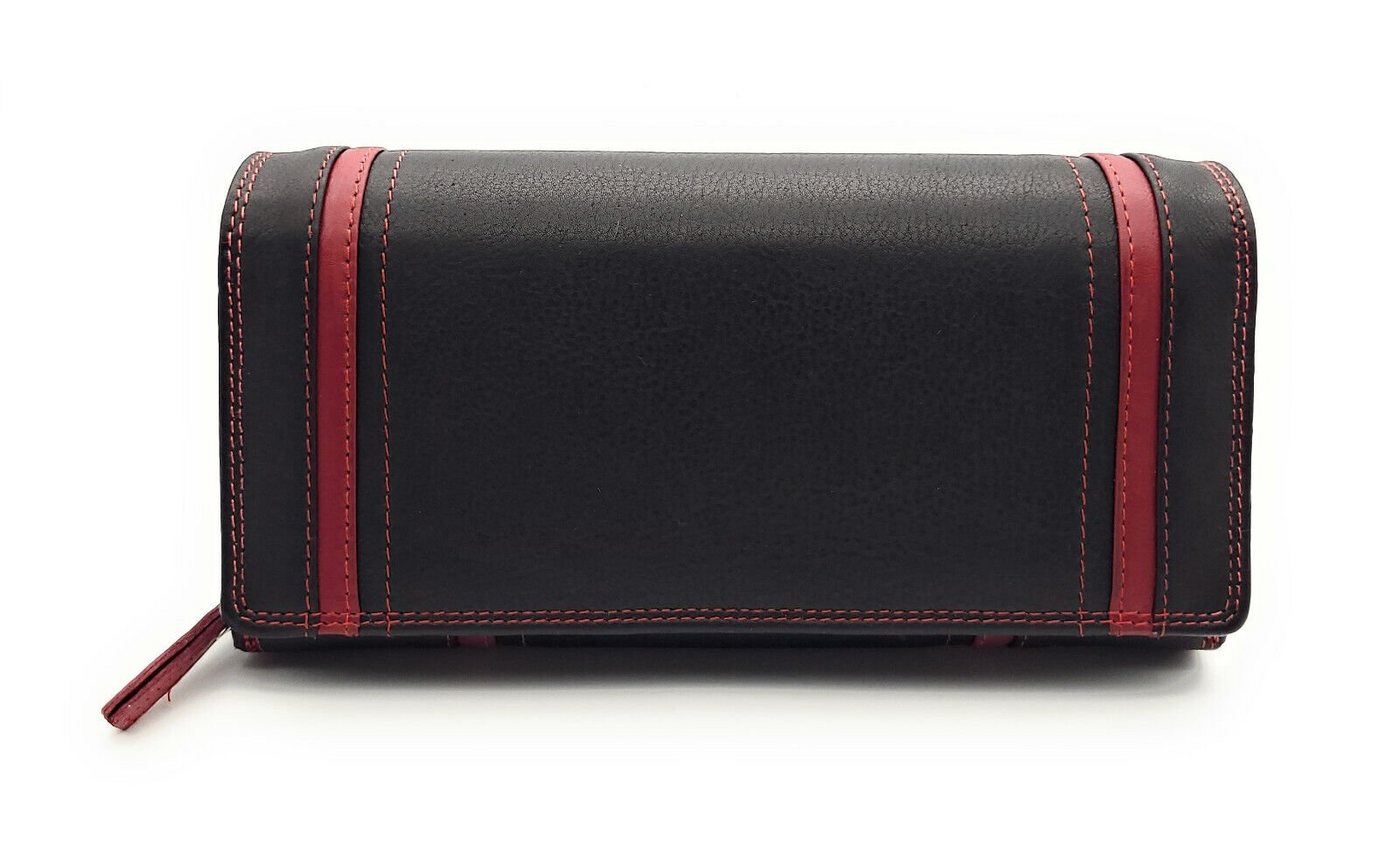 JOCKEY CLUB Geldbörse XL echt Leder Damen Portemonnaie mit RFID Schutz, 16 Kartenfächer, Smartphonefach, schwarz rot von JOCKEY CLUB