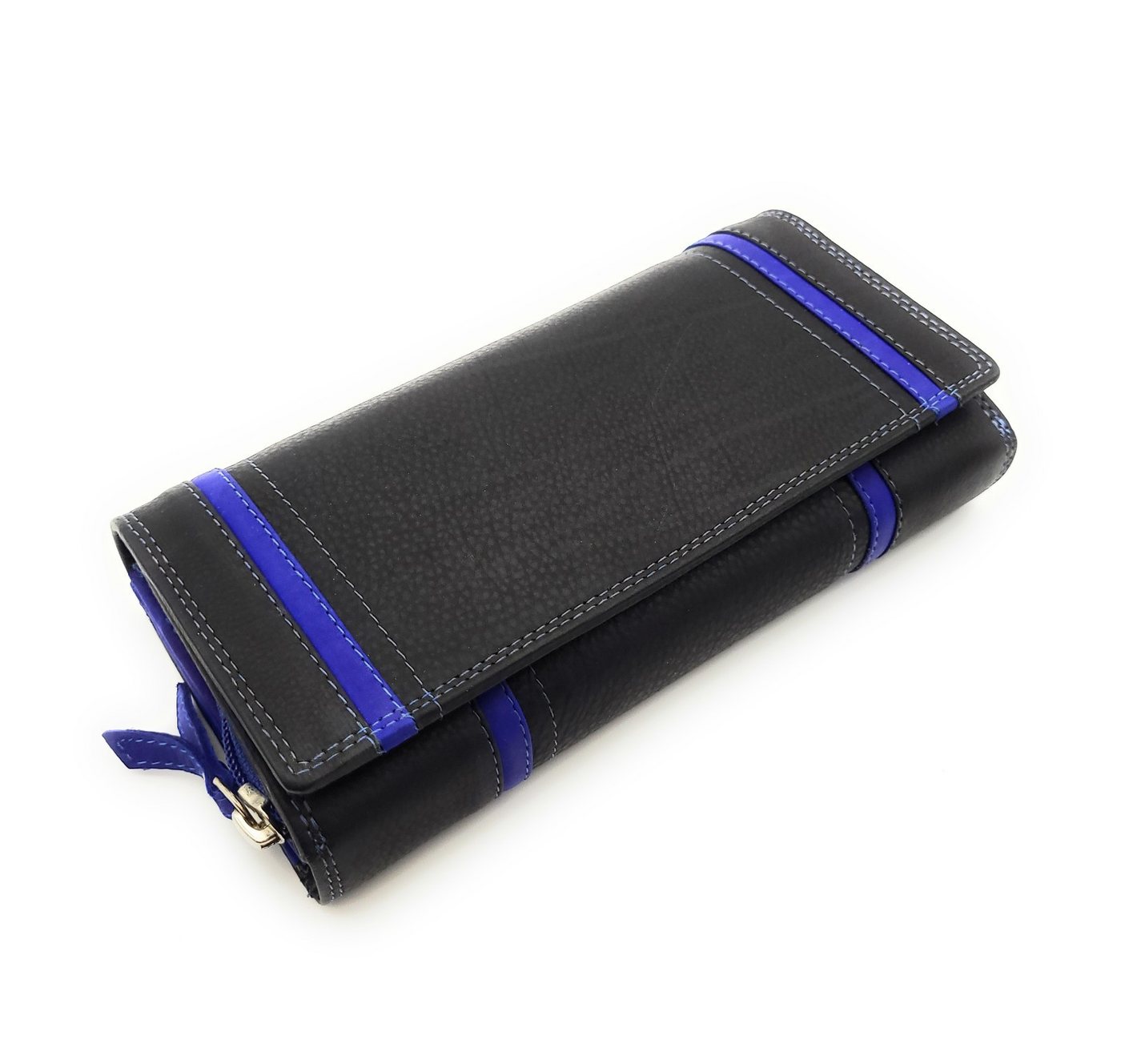 JOCKEY CLUB Geldbörse XL echt Leder Damen Portemonnaie mit RFID Schutz, 16 Kartenfächer, Smartphonefach, schwarz royalblau von JOCKEY CLUB