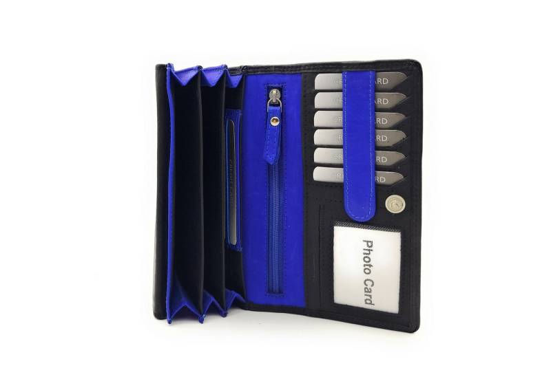 JOCKEY CLUB Geldbörse echt Leder Damen Portemonnaie lang mit RFID Schutz, bicolor, außen schwarz mit Kontrastnaht von JOCKEY CLUB