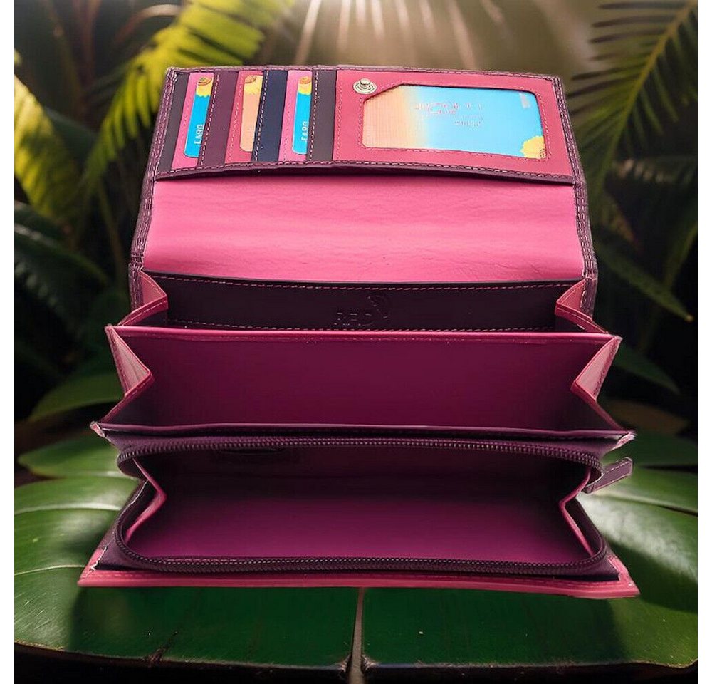 JOCKEY CLUB Geldbörse echt Leder Damen Portemonnaie mit RFID Schutz, außen beere, innen mehrfarbig von JOCKEY CLUB