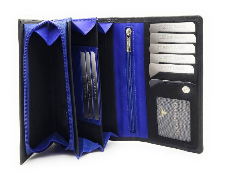 JOCKEY CLUB Geldbörse echt Leder Damen Portemonnaie mit RFID Schutz, bicolor Design, Überschlag mit Druckknopfverschluss, 8 Kartenfächer von JOCKEY CLUB