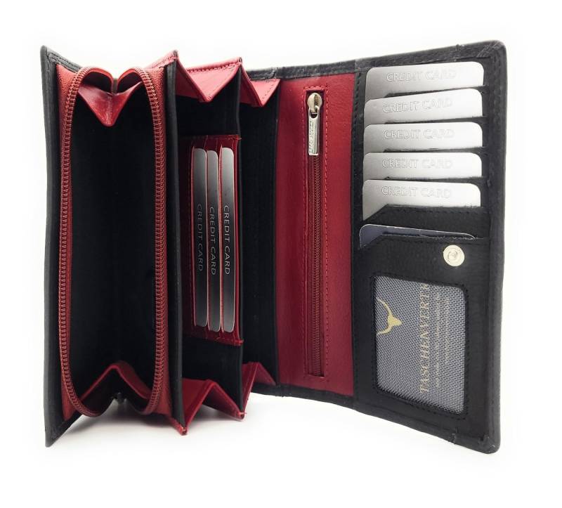 JOCKEY CLUB Geldbörse echt Leder Damen Portemonnaie mit RFID Schutz, bicolor Design, Überschlag mit Druckknopfverschluss, 8 Kartenfächer von JOCKEY CLUB