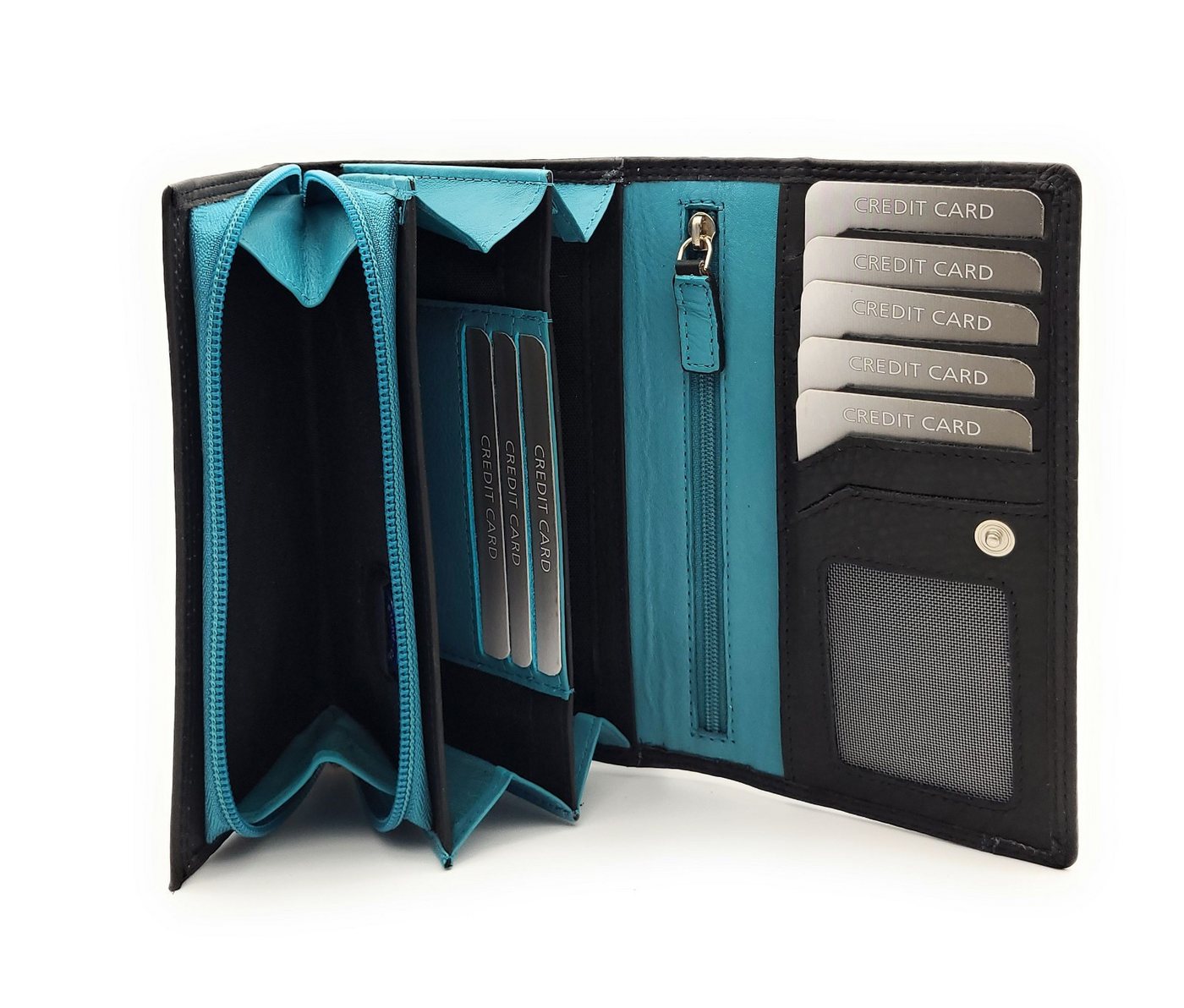 JOCKEY CLUB Geldbörse echt Leder Damen Portemonnaie mit RFID Schutz, bicolor Design, Überschlag mit Druckknopfverschluss, 8 Kartenfächer von JOCKEY CLUB