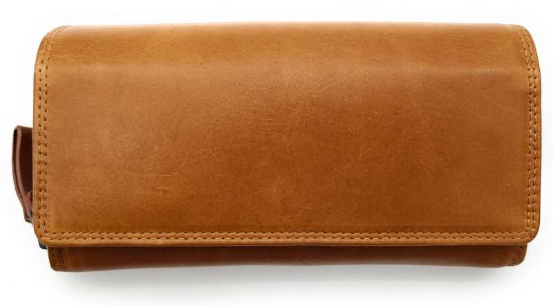 JOCKEY CLUB Geldbörse echt Leder Damen Portemonnaie mit RFID Schutz, gewachstes Rindleder, Farbe cognac braun von JOCKEY CLUB