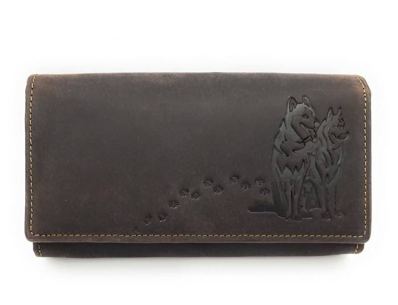 JOCKEY CLUB Geldbörse echt Leder Damen Portemonnaie mit RFID Schutz Hunde Husky, Geldbeutel mit geprägten Huskies und Pfotenabdrücken von JOCKEY CLUB