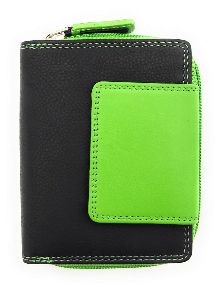 JOCKEY CLUB Geldbörse echt Leder Damen Portemonnaie mit RFID Schutz bicolor, weiches Rindleder, kompakte Maße, viel Platz, schwarz grün von JOCKEY CLUB