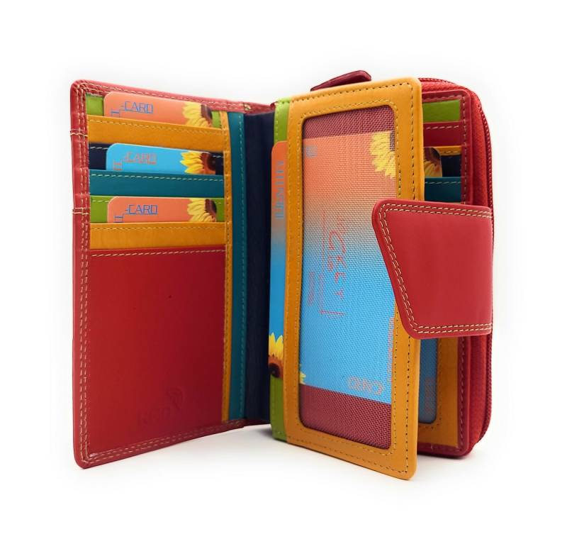 JOCKEY CLUB Geldbörse farbenfrohes echt Leder Damen Portemonnaie "Rio", Reißverschlussmünzfach, 13 Kartenfächer, RFID Schutz von JOCKEY CLUB