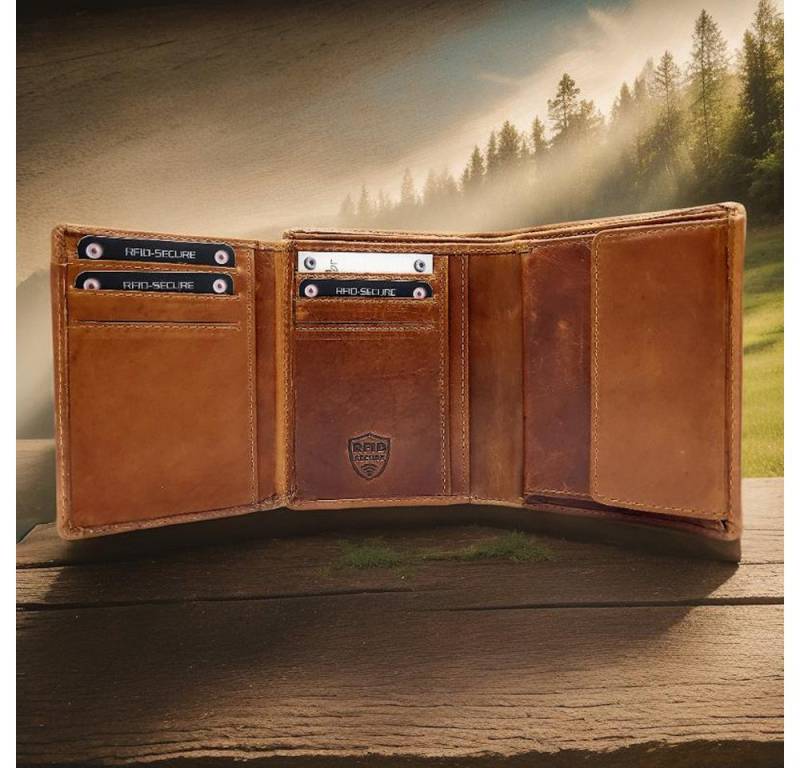 JOCKEY CLUB Geldbörse kompaktes echt Leder Portemonnaie, Geldbeutel mit RFID Schutz, ideal auch für den Urlaub, gewachstes Rindleder von JOCKEY CLUB