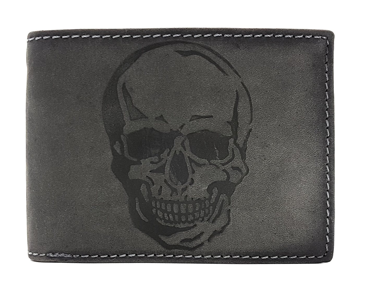 JOCKEY CLUB Geldbörse echt Leder Biker Portemonnaie Totenkopf mit RFID Schutz, Skull, Schädel, mit Öse für Sicherheitskette von JOCKEY CLUB