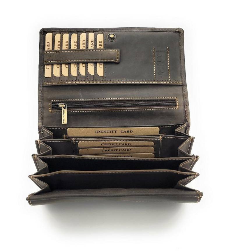 JOCKEY CLUB Geldbörse echt Leder Damen Portemonnaie mit RFID Schutz vintage Style, rustikales, leicht schattiertes Leder von JOCKEY CLUB