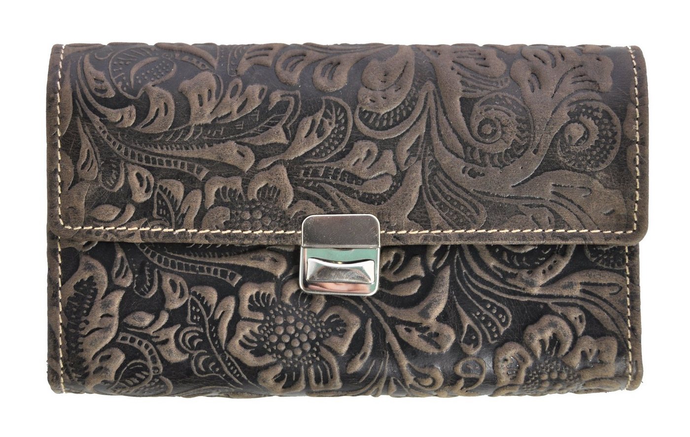 JOCKEY CLUB Kellnerbörse echt Leder Damen Geldbörse "Liane" geprägtes Vollrindleder, florale Motive, Ranken und Blüten von JOCKEY CLUB