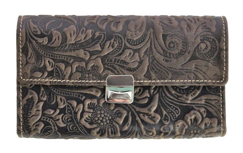 JOCKEY CLUB Kellnerbörse echt Leder Damen Geldbörse "Liane" geprägtes Vollrindleder, florale Motive, Ranken und Blüten von JOCKEY CLUB