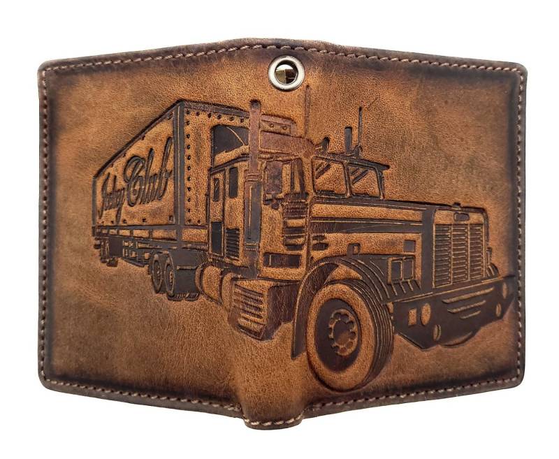 JOCKEY CLUB Mini Geldbörse aus Büffelleder mit LKW-Prägung, RFID-Schutz und Öse für Kette von JOCKEY CLUB