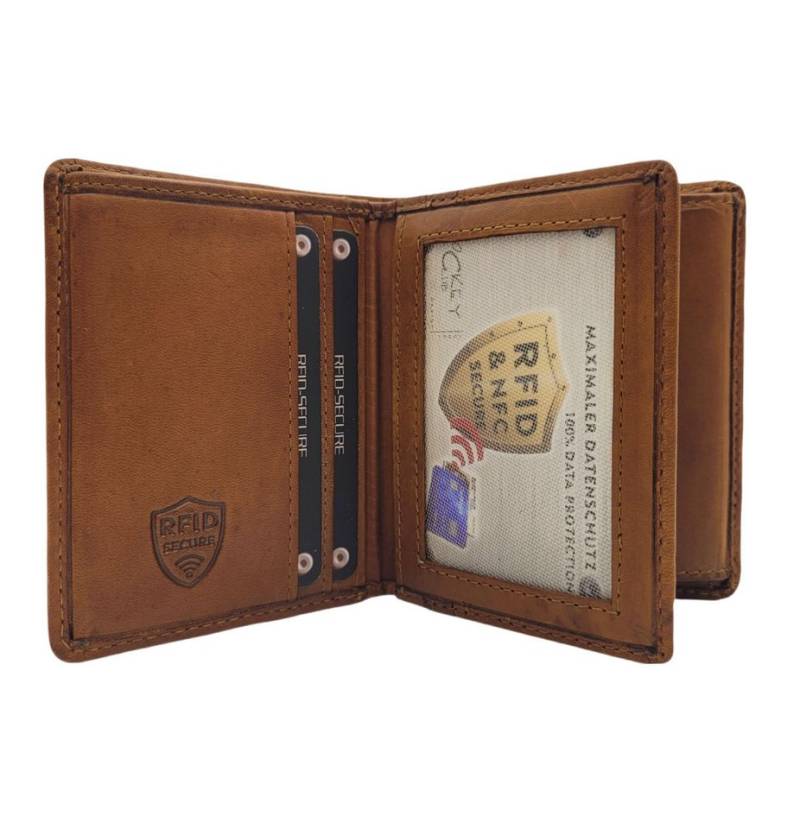 JOCKEY CLUB Mini Geldbörse echt Leder Portemonnaie mit RFID Schutz vintage braun, gewachstes Rindleder von JOCKEY CLUB