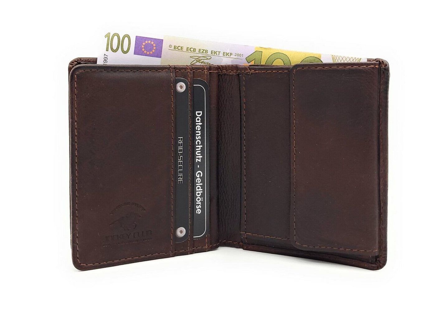 JOCKEY CLUB Mini Geldbörse echt Leder Portemonnaie mit RFID Schutz vintage dunkelbraun, gewachstes Rindleder JOCKEY CLUB Mini Geldbörse echt Leder Portemonnaie mit RFID Schutz vintage dunkelbraun, gewachstes Rindleder von JOCKEY CLUB