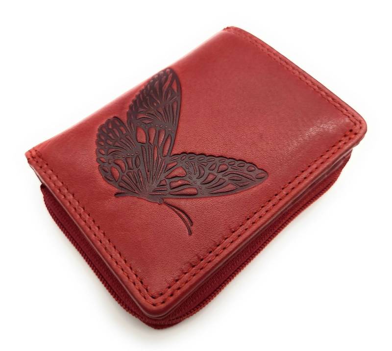 JOCKEY CLUB Mini Geldbörse kleines Damen-Portemonnaie mit Schmetterlingsprägung – Echtleder von JOCKEY CLUB