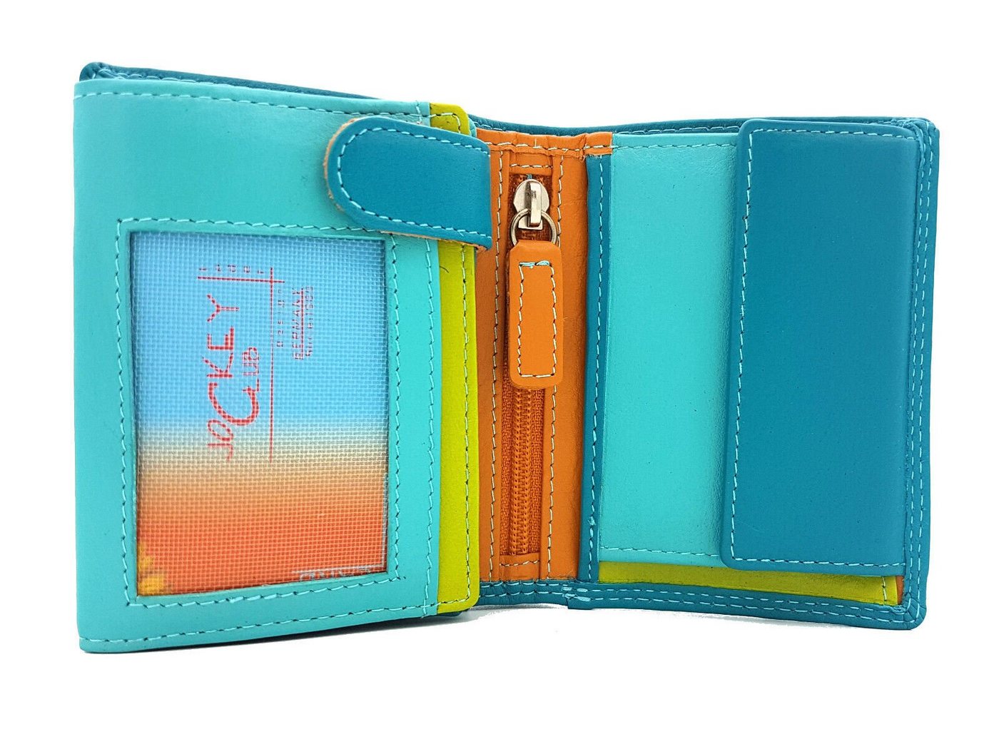 JOCKEY CLUB Mini Geldbörse kleines echt Leder Damen Portemonnaie mit RFID Schutz "Rio", tropische Farben, handliches Format von JOCKEY CLUB